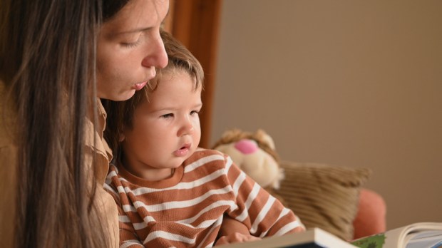 Mother and son reading