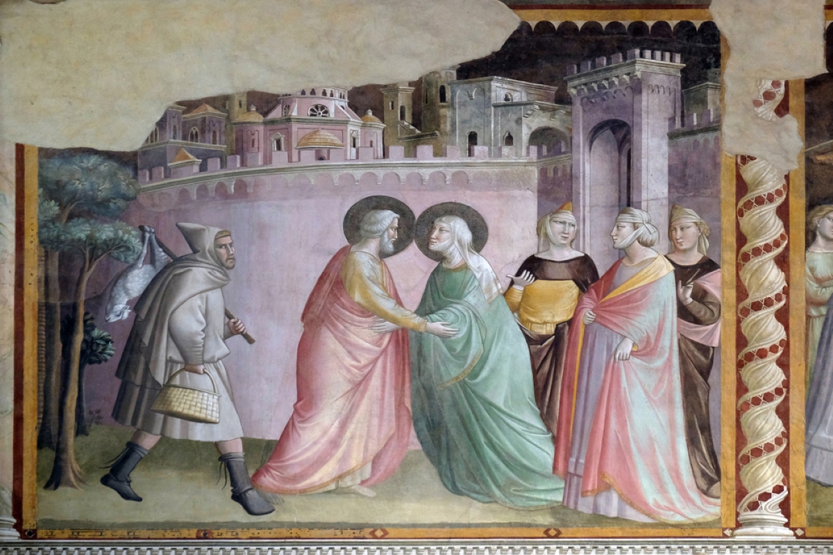 Meeting at the Golden Gate, fresco by Taddeo Gaddi (1295-1366), Bandini Baroncelli Chapel in the Basilica di Santa Croce (Basilica of the Holy Cross) in Florence