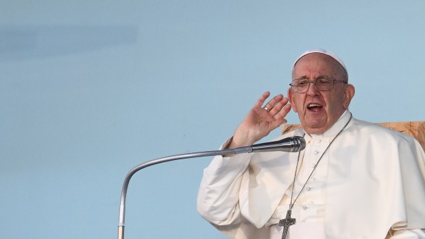 Pope Francis attends the welcoming ceremony of World Youth Day