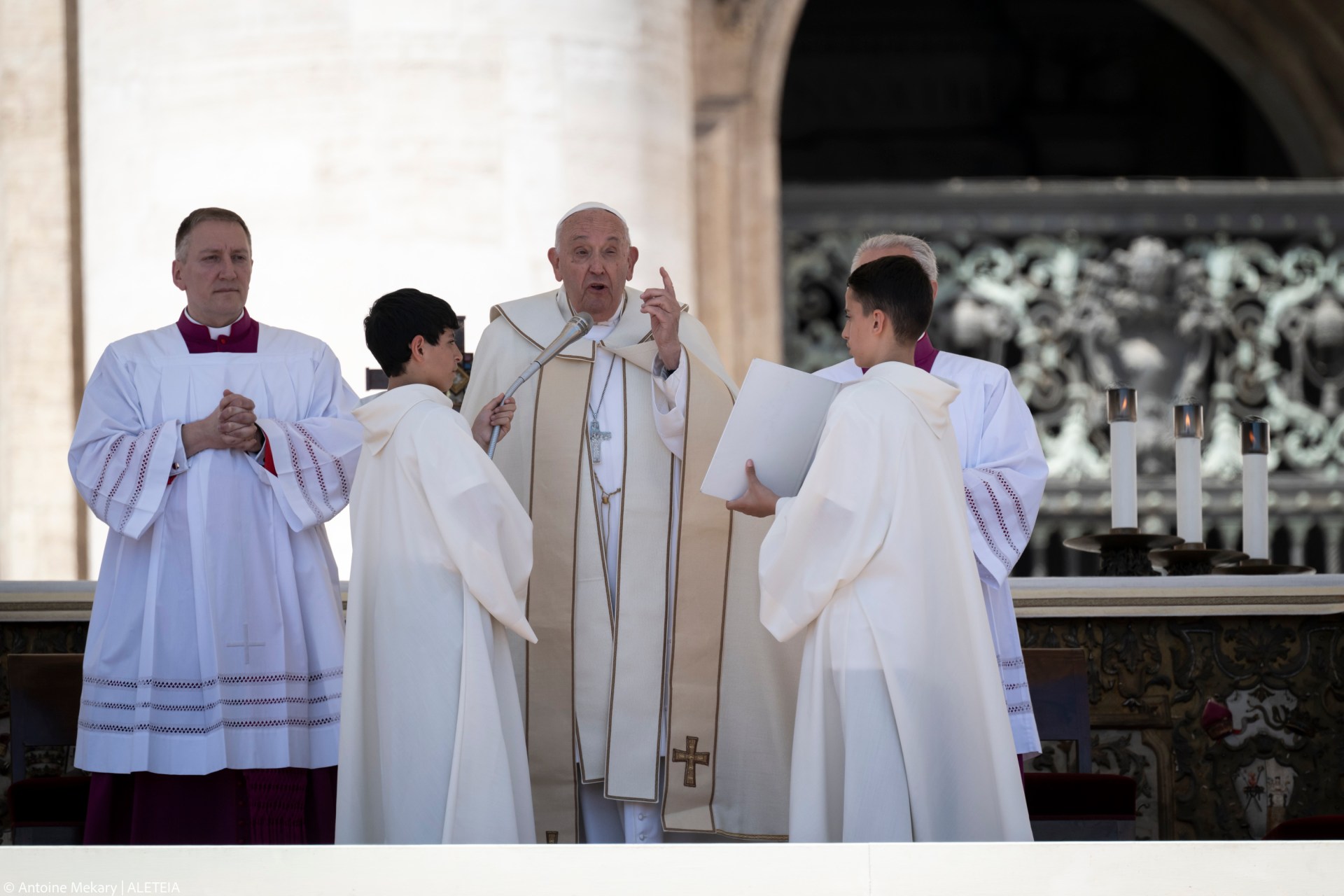 Pope Francis celebrates a mass on World Children's Day at St Peter's Basilica in the Vatican on May 26, 2024