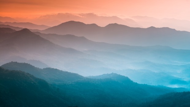 Mountains under mist in the morning